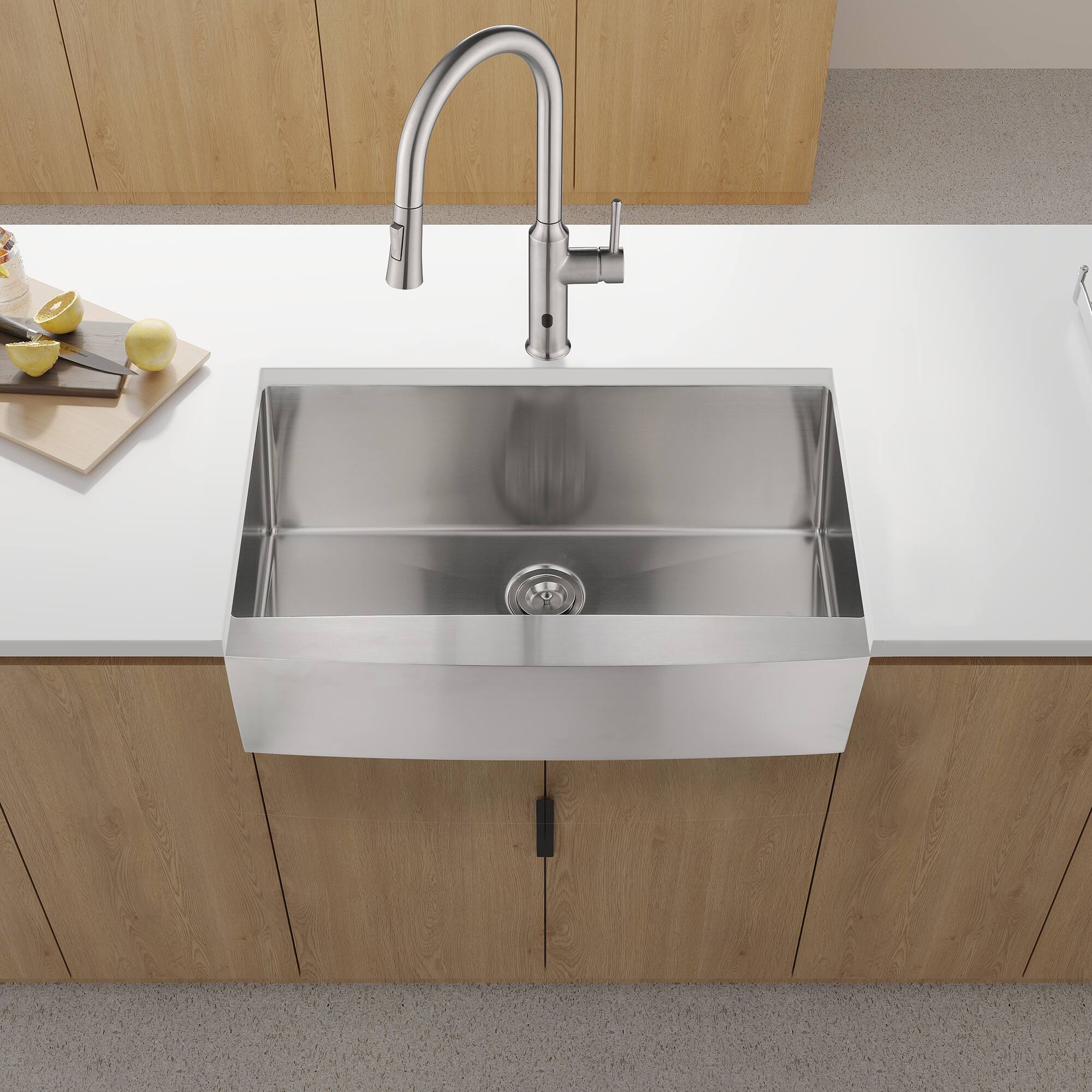 Front. ELEMENT ACE - 33" Farmhouse Apron Front Single Bowl Stainless Steel Kitchen Sink - Brushed Nickel.