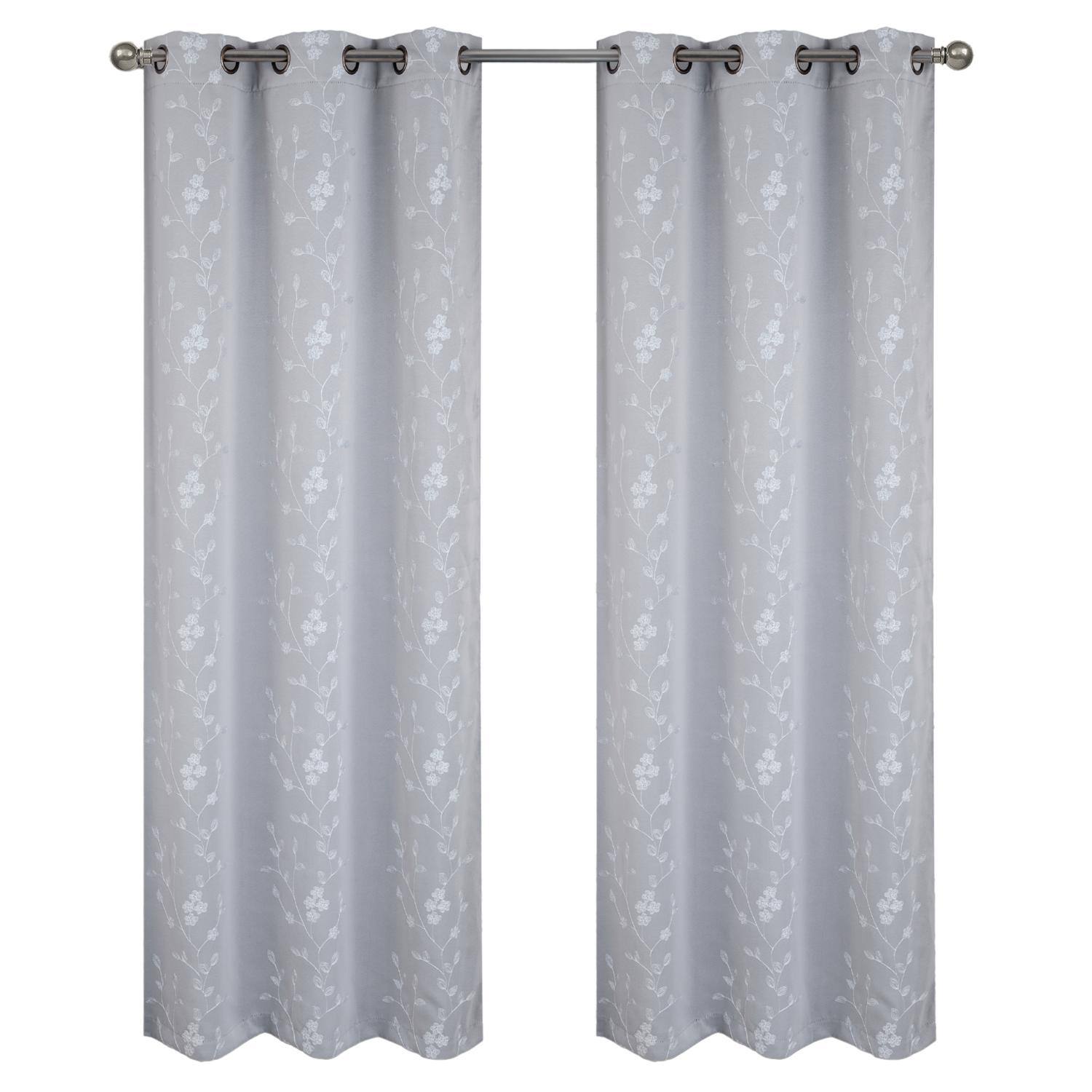 RT Designers Collection - RT Designer Collection Lilian Embroidered Blackout Luxurious Decorative Grommet Curtain Panel 54" x 84" - Silver