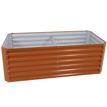 Front. Sunnydaze - Galvalume Steel Rectangle Raised Garden Bed - 71 in - Brown.
