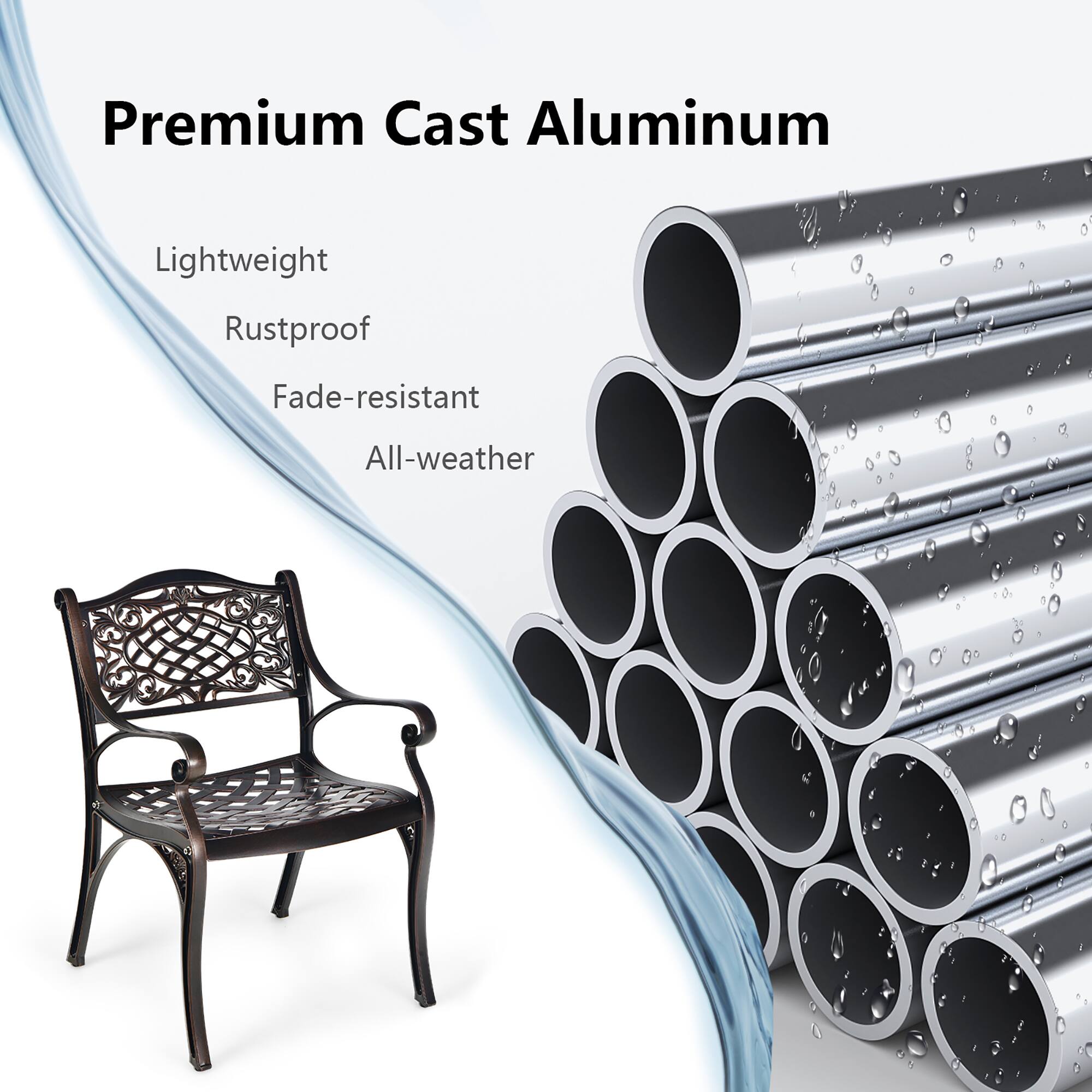 Premium Cast Aluminum
Lightweight
Rustproof
Fade-resistant
All-weather