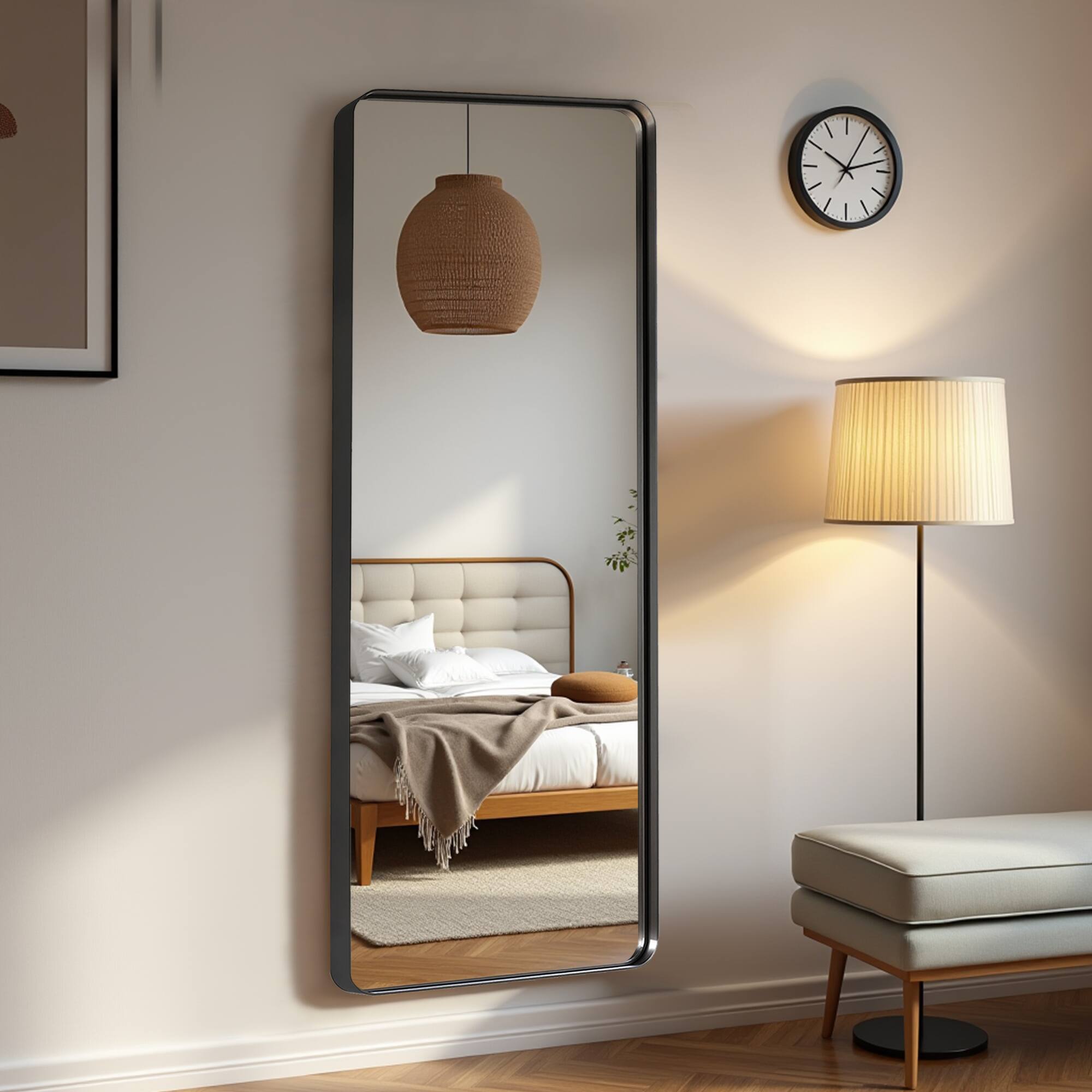 Alt View 5. PexFix - 64"x21" Full Length Mirror Wall-Mounted Mirror with Aluminum Alloy Frame Rounded Corner Full Body Mirror - Black.