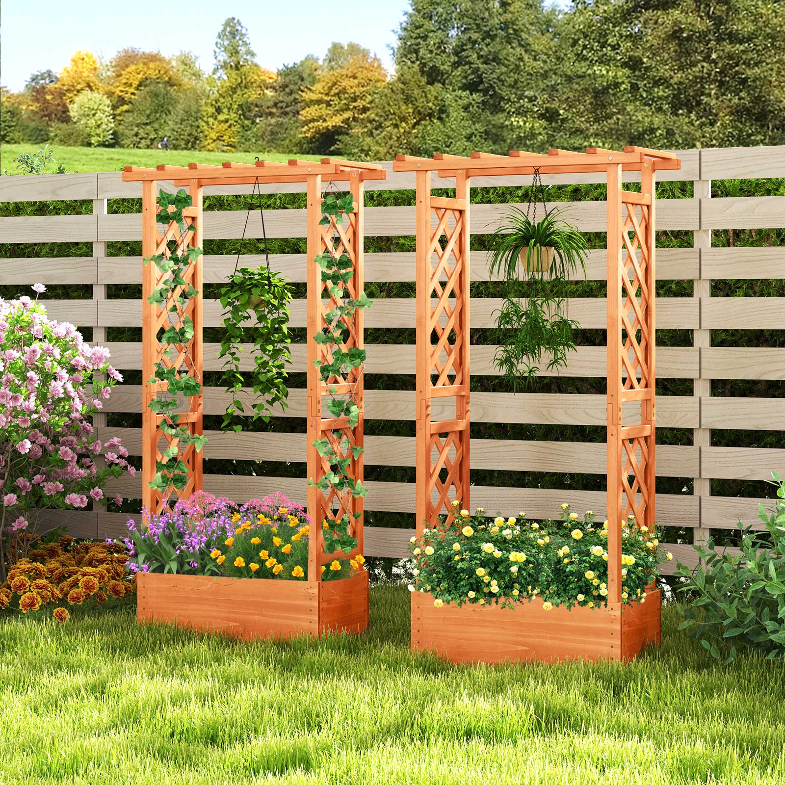 Alt View 9. Gymax - Gymax Raised Garden Bed Planter Box w/ Side & Top Trellis for Vine Climbing Plants - Orange.