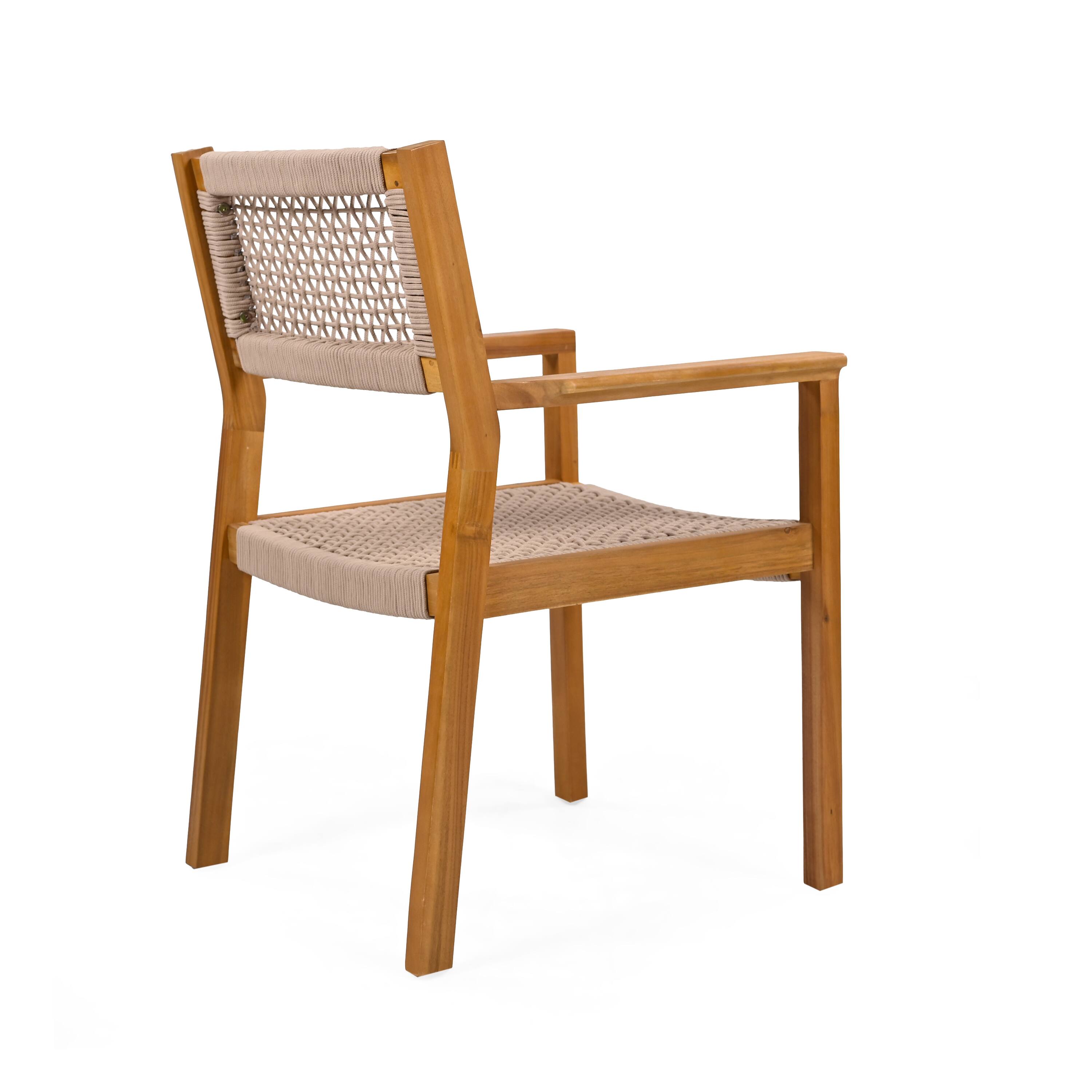 Alt View 2. Mondawe - Set of 2 Acacia Wood Dining Chairs with Rope Accents - Light Brown.