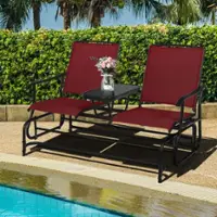 Costway 2 Person Outdoor Patio Double Glider Chair Loveseat Rocking - Wine - Front_Zoom