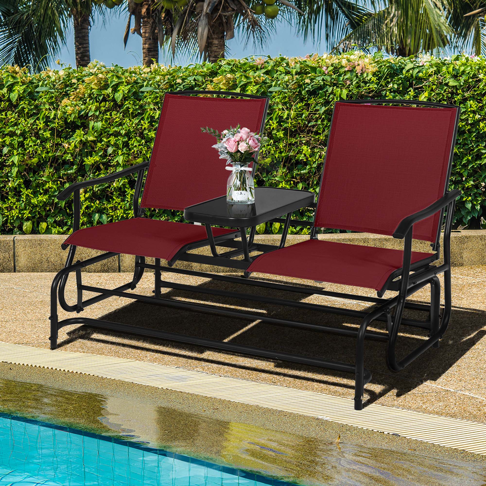 Alt View 1. Costway - 2 Person Outdoor Patio Double Glider Chair Loveseat Rocking - Wine.