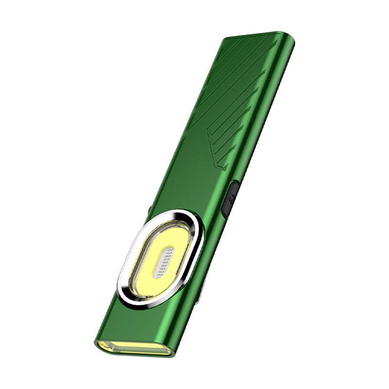 Angle. PRIMEPLUS - WT7 Hand-free 700-Lumen EDC Portable Flashlight with Magnetic Clip, Ultra-Slim, Aluminum Alloy, IP44 Water Resistant - Green.