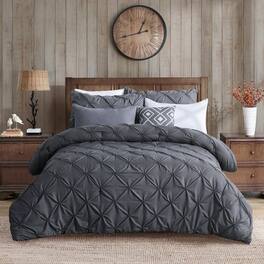 Hivvago - Twin Size All Season Pleated Hypoallergenic Microfiber Reversible 2 Piece Comforter Set - Gray