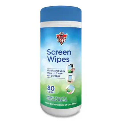 Dust Off Screen Wipes
Quick and Easy Way to Clean All Screens
80 COUNT Wipes - 5 in x 7 in (12.7 cm x 17.8 cm)
KEEP OUT OF REACH OF CHILDREN