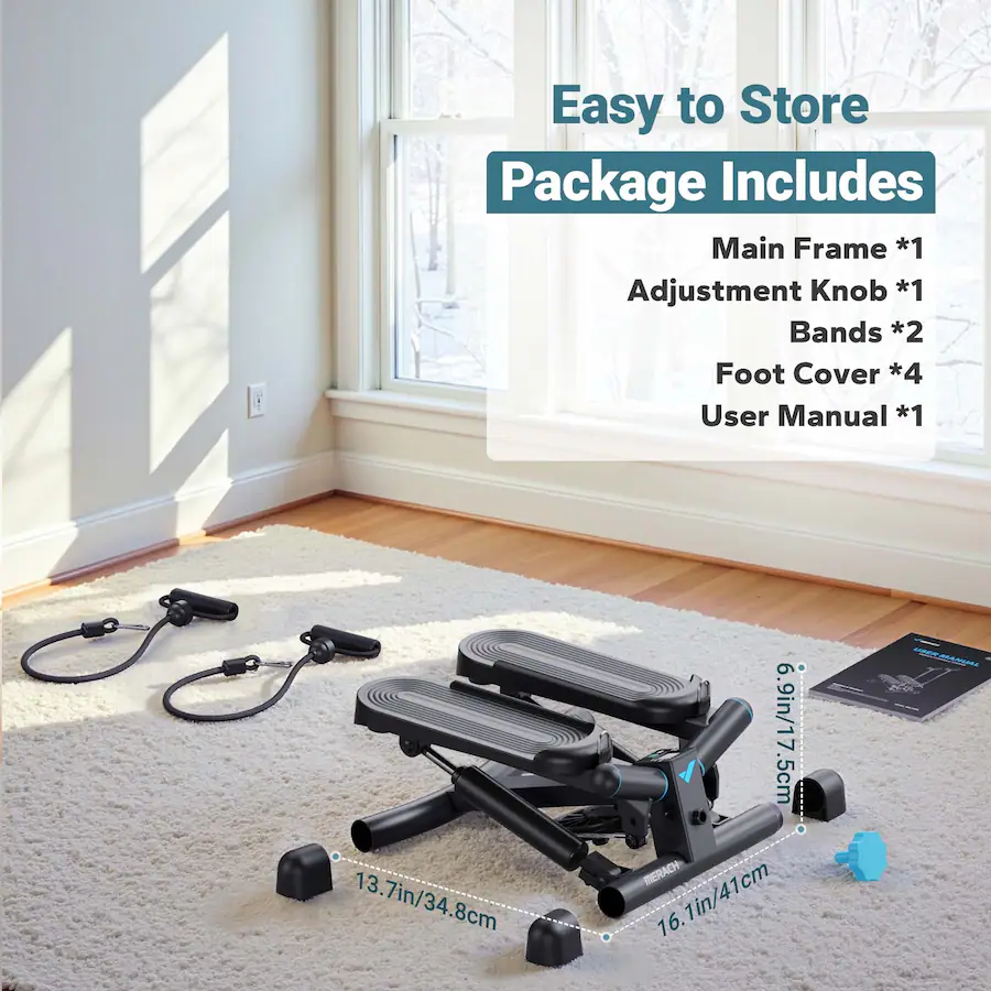 MERACH Mini Stepper Stair Step Machine with Resistance Bands for