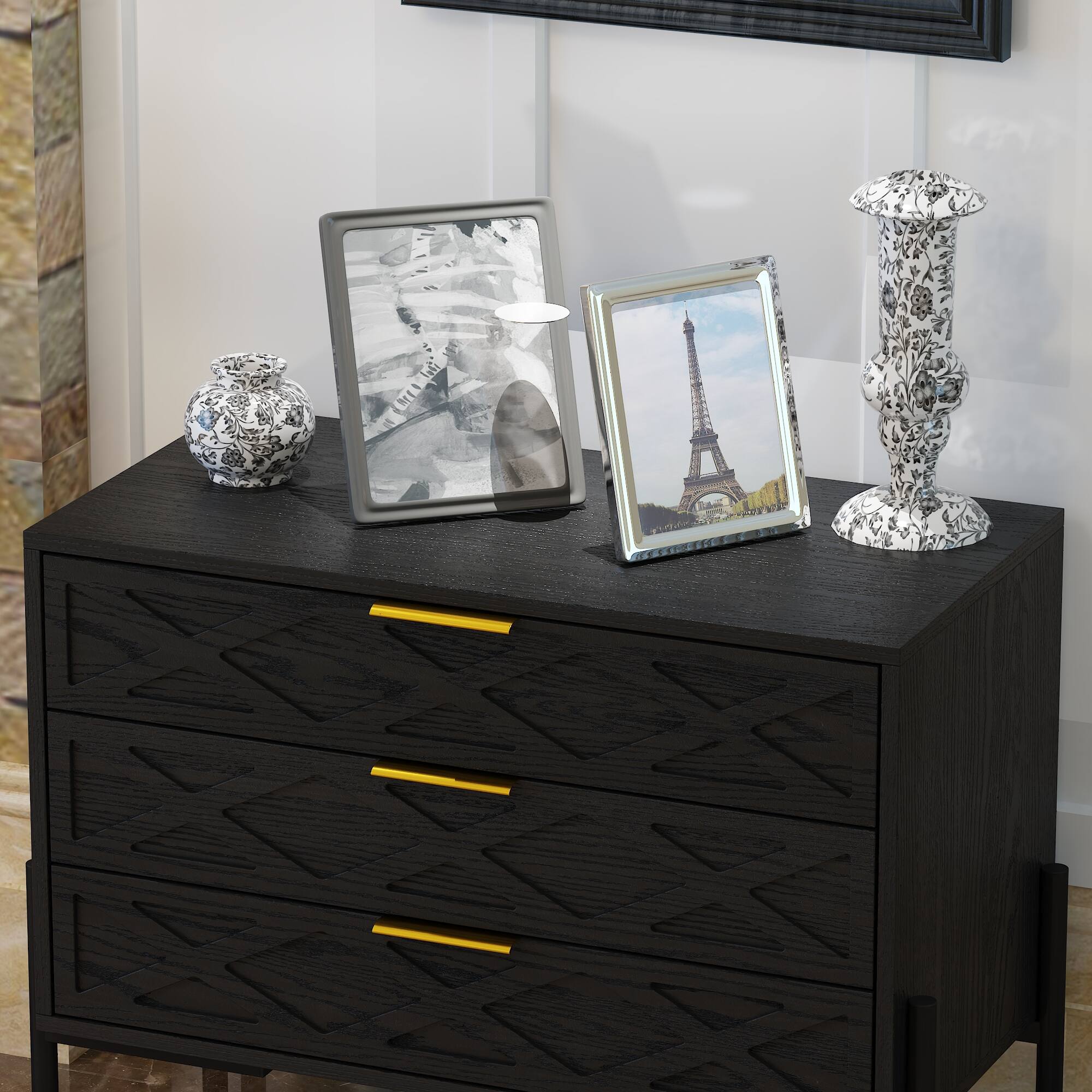 Alt View 1. FUFU & GAGA - 3-Drawer Multi-Functional Dresser Storage Cabinet with Silent Tracks for Bedroom, Living Room - Black.