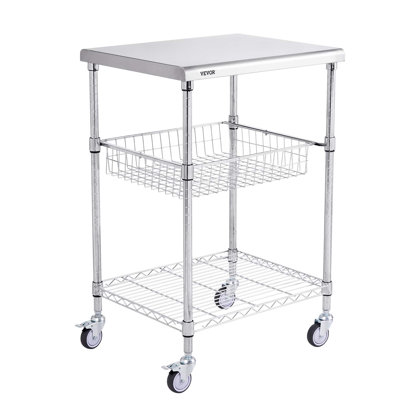 VEVOR - Kitchen Utility Cart, 3 Tiers, Wire Rolling Cart with 470LBS Capacity, Steel Service Cart on Wheels - Silver price history on PriceWatchPro