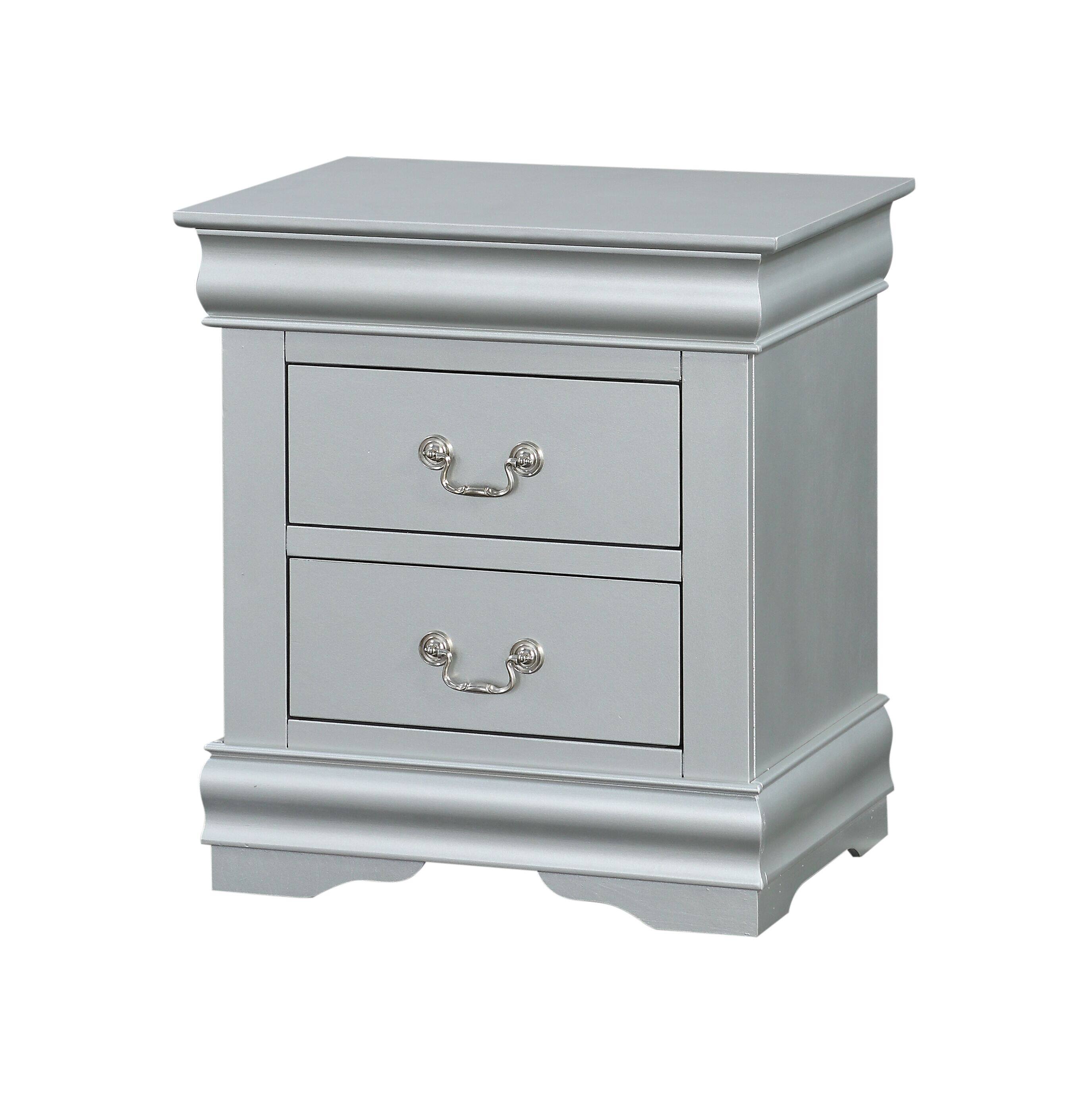 Front. Tiramisubest - Sleek Platinum Finish Nightstand with Smooth Glide Drawer - Silver.
