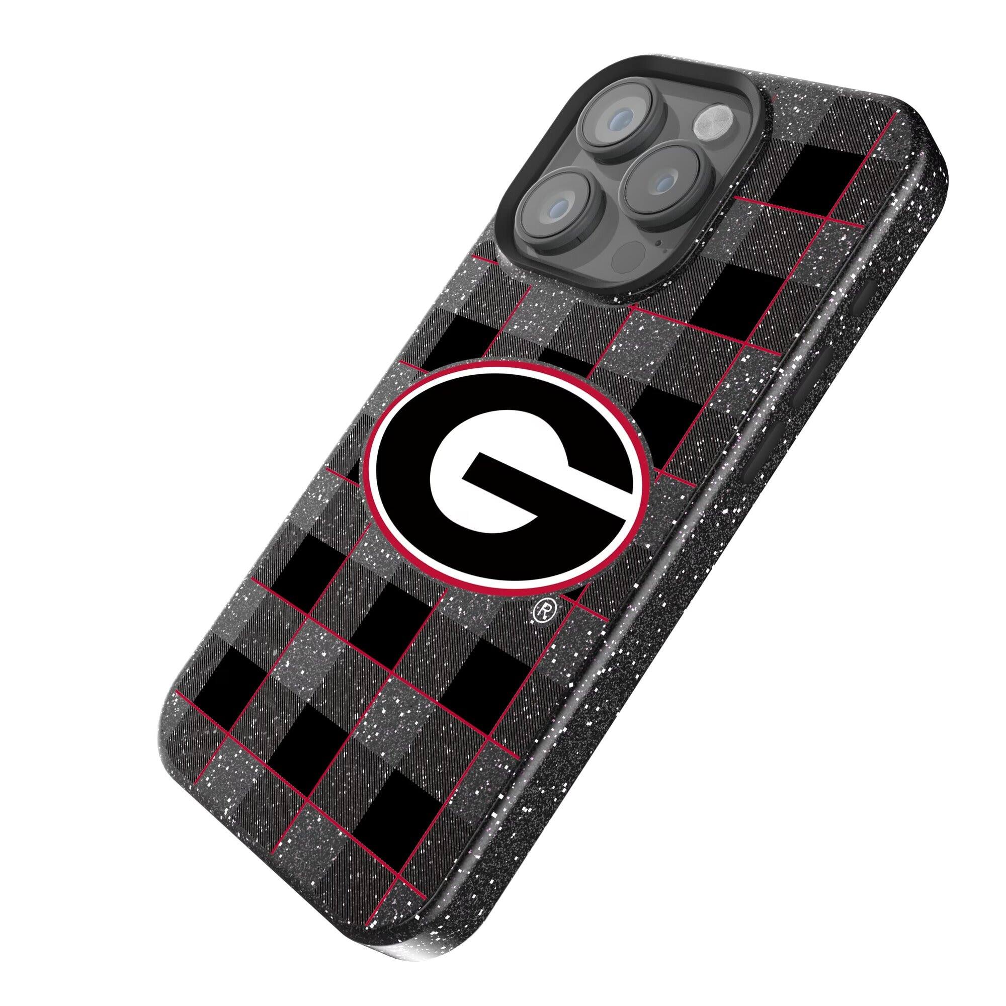 Alt View 1. Keyscaper - Georgia Bulldogs Plaid Bling iPhone Case - 14 Pro - Black.