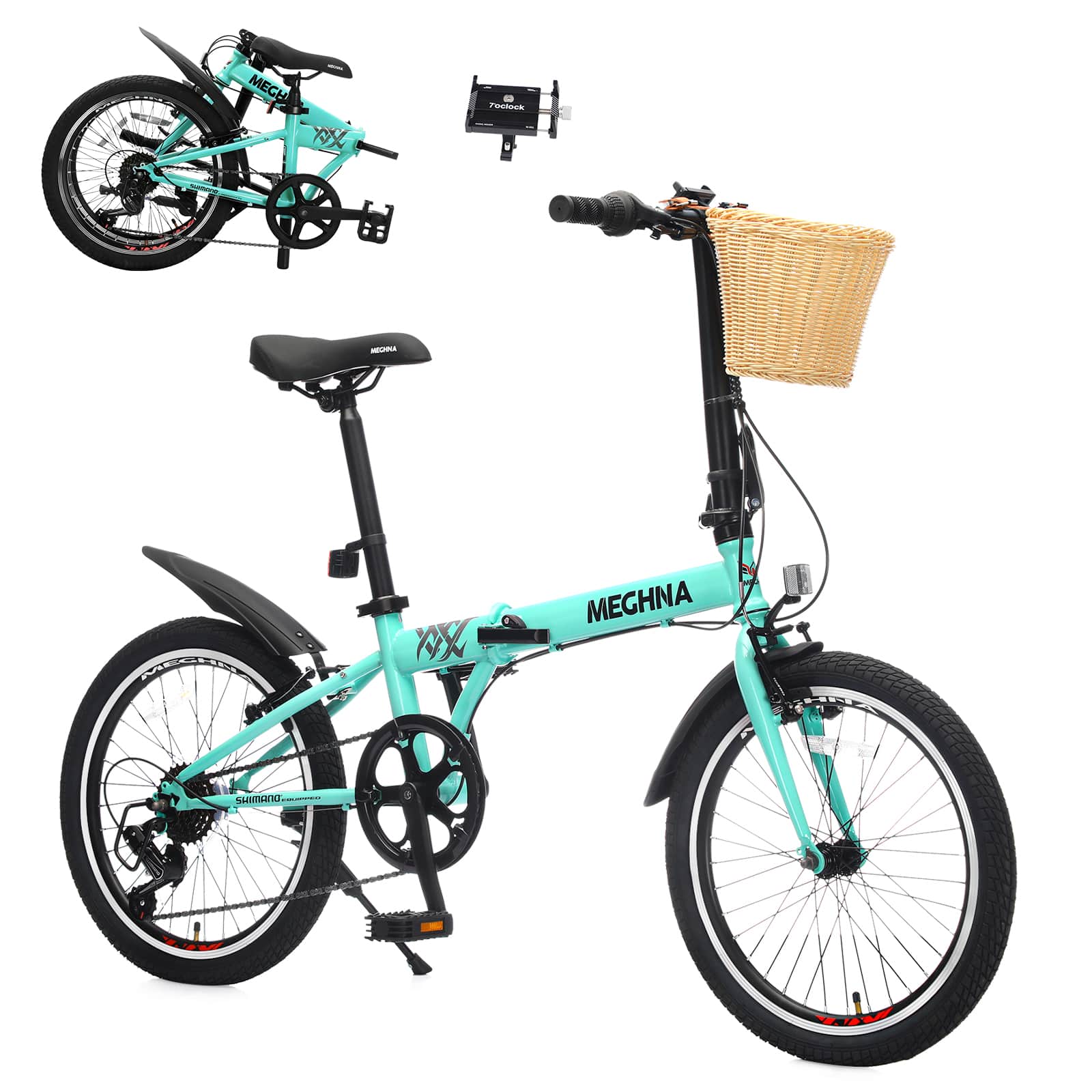 Chery Life - 20 in. Steel 6-Speed Dual V-Brake Portable Compact Folding Bike for Adults with Basket - Green