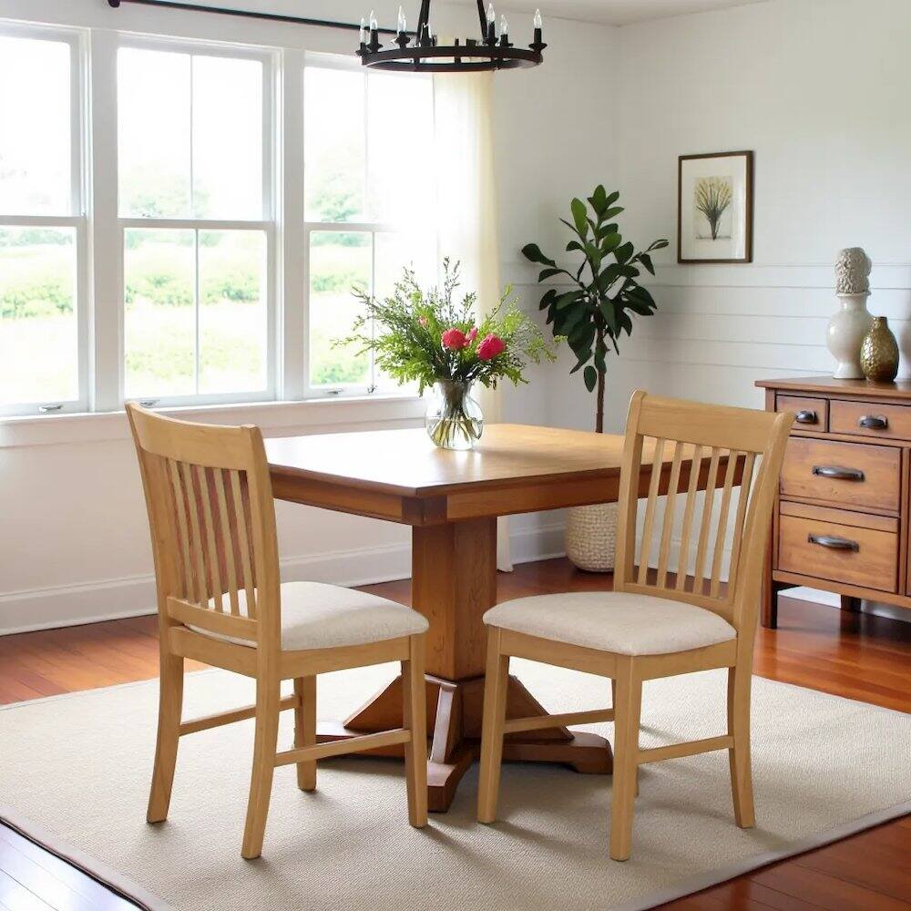 Back. FurniFact - Elegant Oak Dining Chairs – Solid Wood Kitchen and Dining Chairs Set of 2 - Oak.