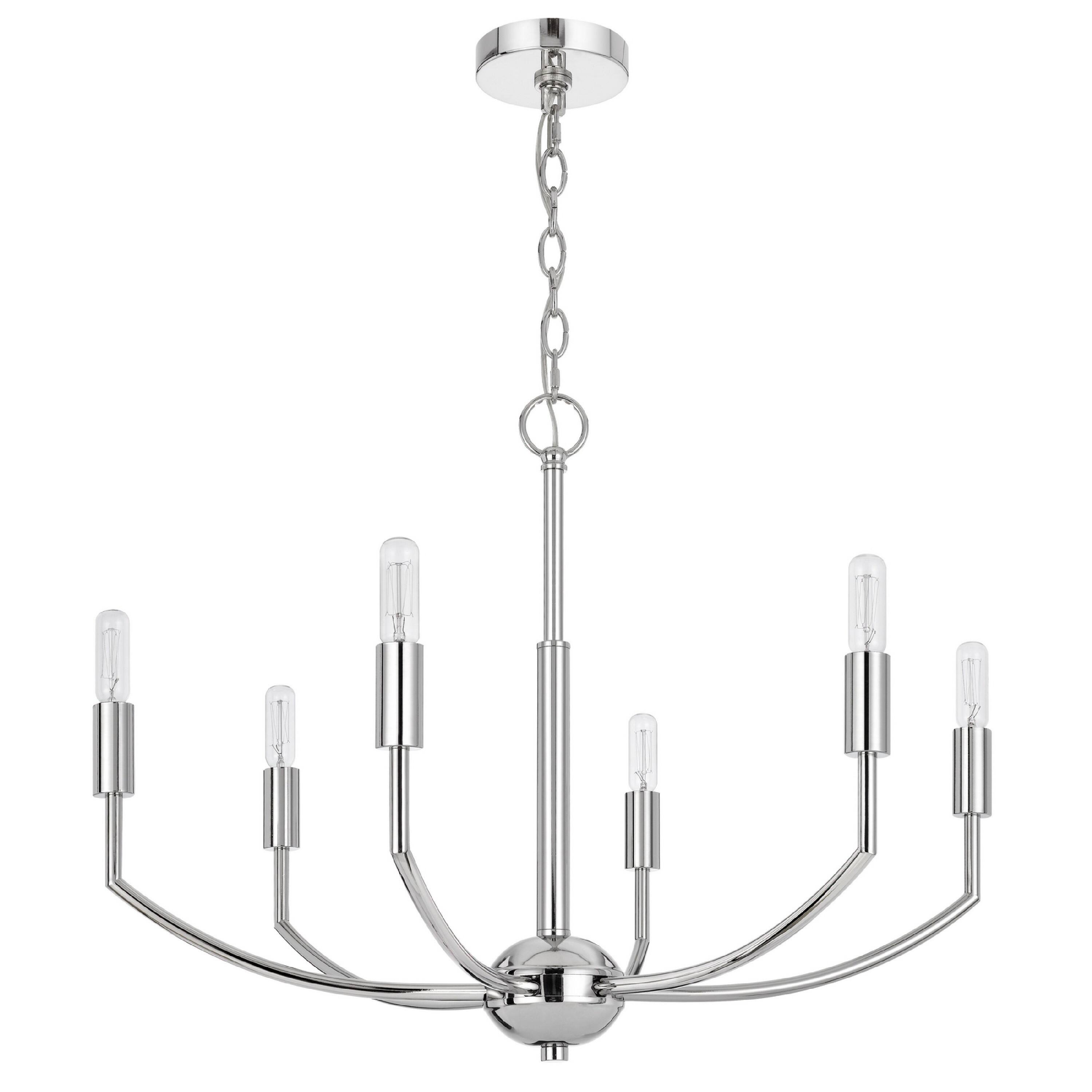 Back. Manhattan Lane - Kera 6 Light Candelabra Chandelier, 26 Inch XL Modern Chrome Metal - Chrome.