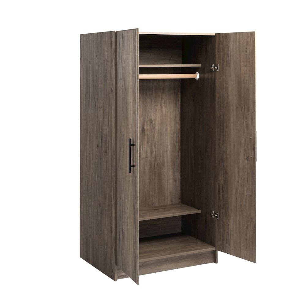 Left. Prepac - Elite 32 inch Wardrobe Cabinet, Drifted Gray - Gray.