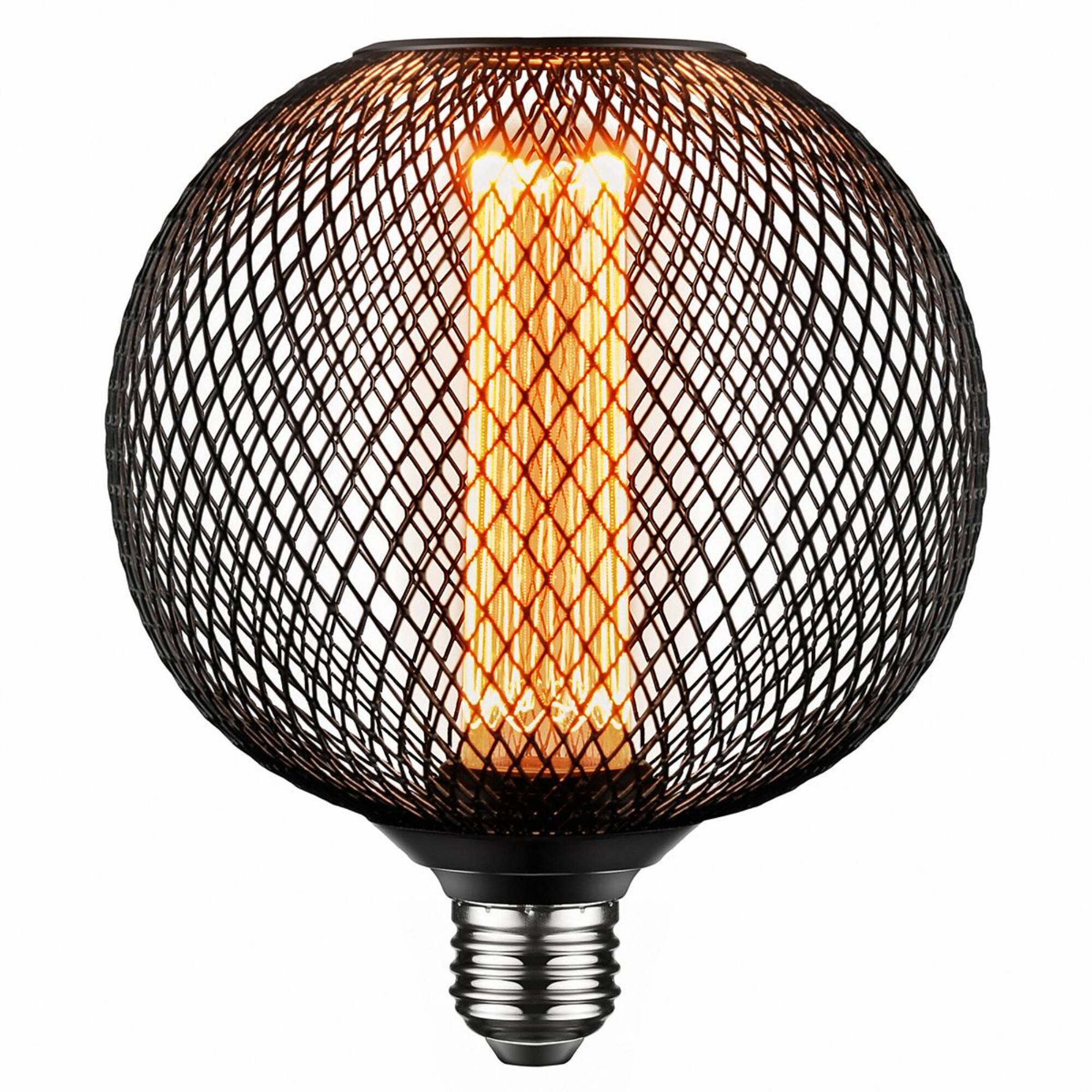 Next Glow - LED Decorative Light Bulb, Vintage Black Metal Cage Edison Light