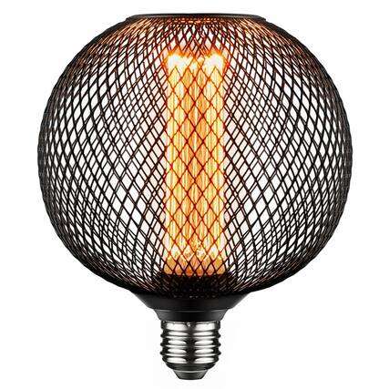 Front. Next Glow - LED Decorative Light Bulb, Vintage Black Metal Cage Edison Light.