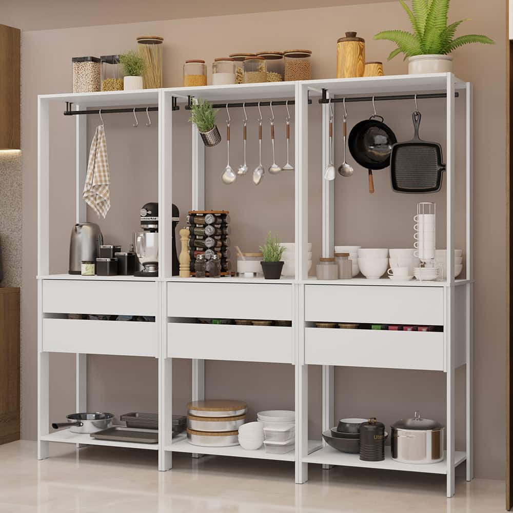 "Madesa - Kitchen Pantry Storage Rack with 6 Drawers and Hanging Spaces 82""L Multiuse Cabinet - White - White" price history on PriceWatchPro