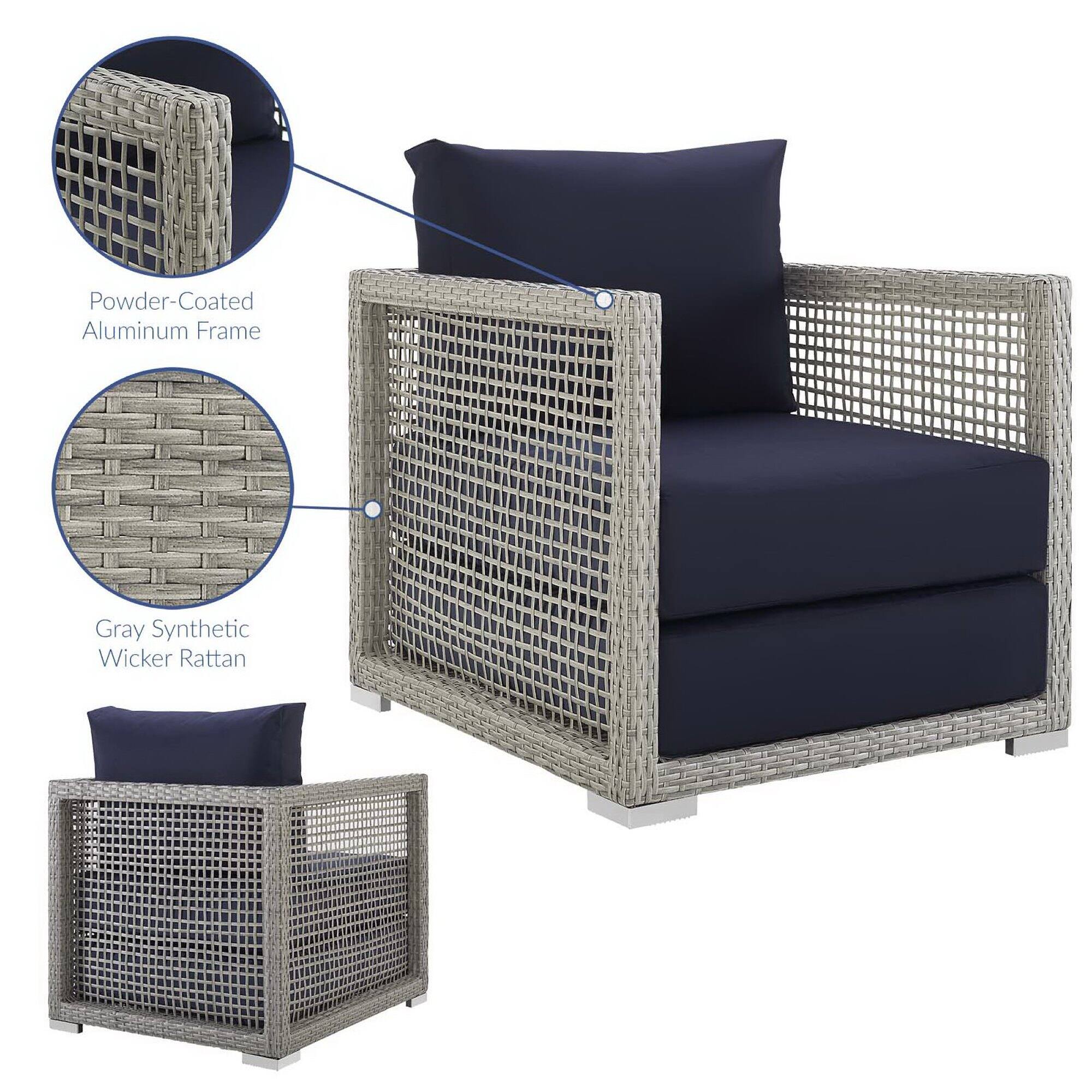 Powder-Coated Aluminum Frame  
Gray Synthetic Wicker Rattan