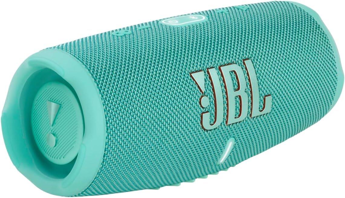 Angle. JBL - JBL Charge 5 Portable Waterproof Bluetooth Speaker with Winguard Travel Case (Teal) - Teal.