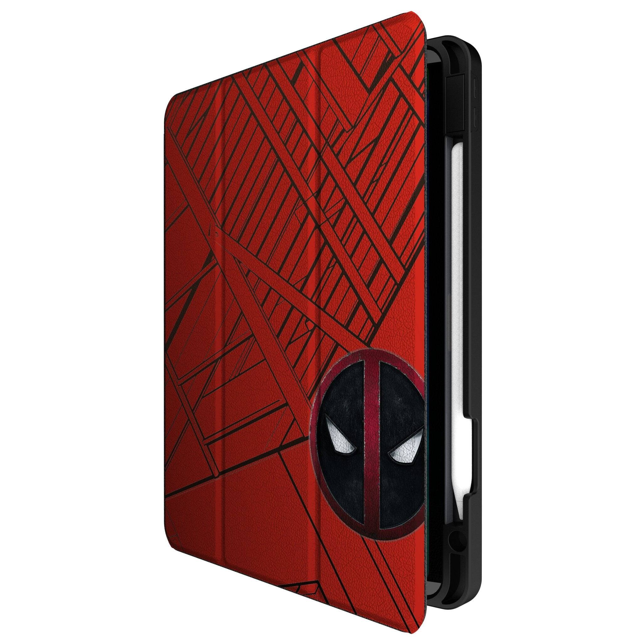 Angle. Keyscaper - Marvel MechLine Tablet Case - Apple iPad (10th Gen) - Deadpool.