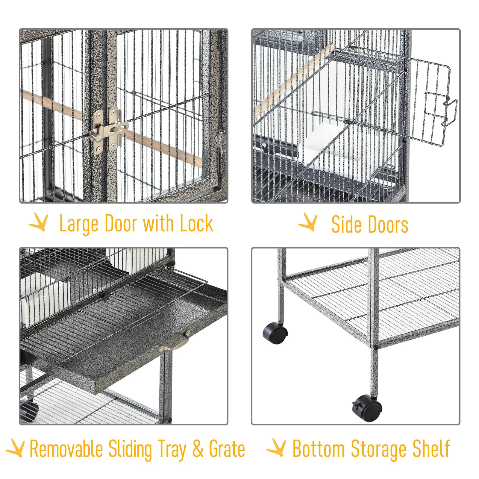 - Large Door with Lock
- Side Doors
- Removable Sliding Tray & Grate
- Bottom Storage Shelf