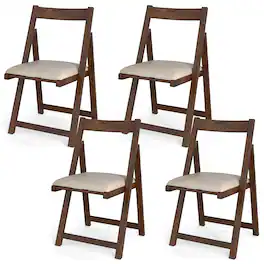 Costway - Folding Dining Chair Set of 4 Rubber Wood Frame for Dining Room - Walnut
