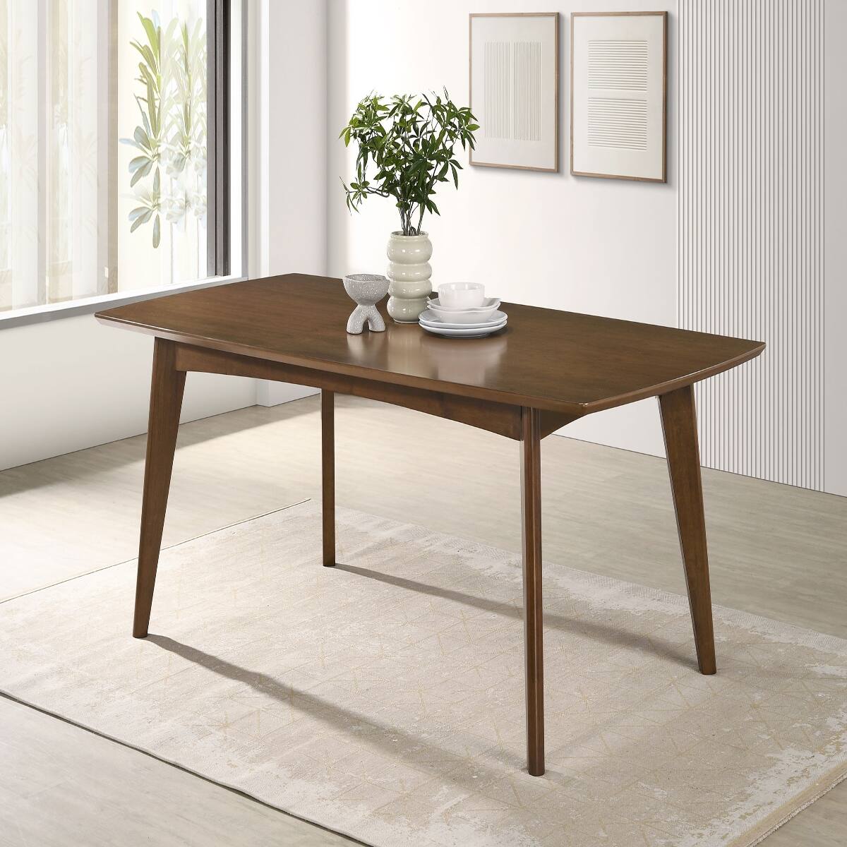 Back. Loheer - Loheer Dark Walnut Dining Table, Mid Century Modern Rectangular Wood Table for Six - Dark Walnut.