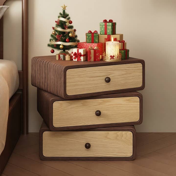 Angle. VIVZONE - 360°3-Layer Rotatable Solid Wood Nightstand - Brown.