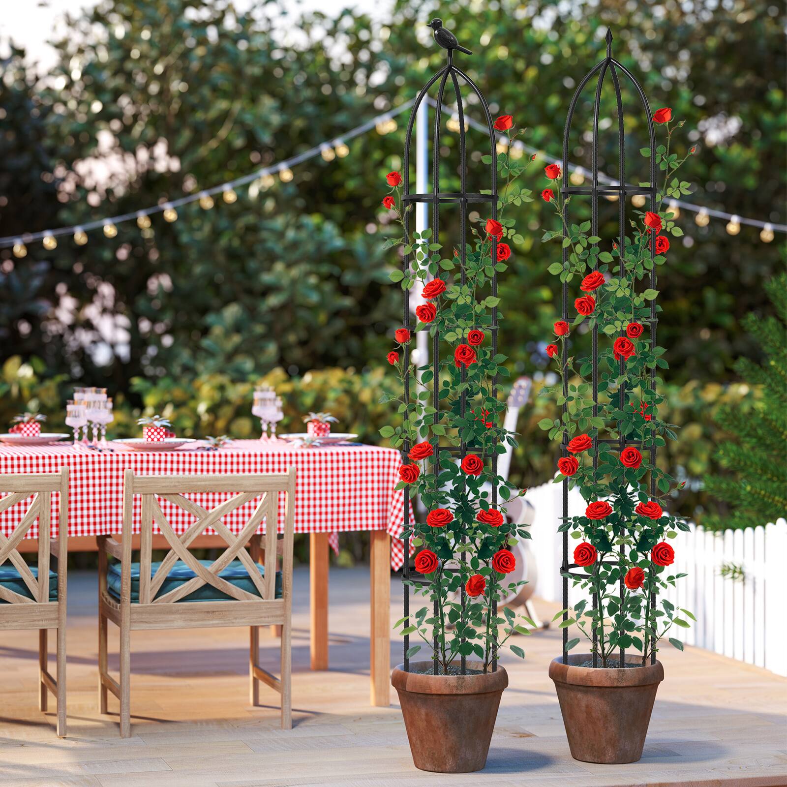 Alt View 9. Gymax - Gymax 2-Pack Garden Obelisk Trellis for Climbing Plants Rustproof PE-Coated Metal Flower Trellis - Black.