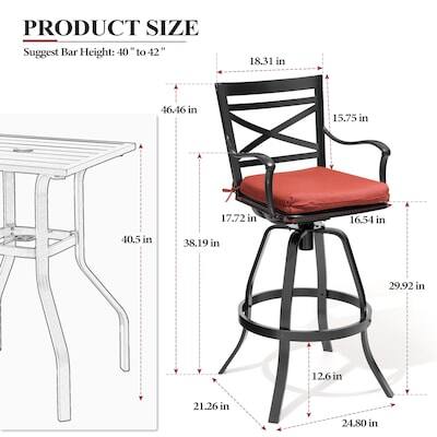 PRODUCT SIZE  
Suggest Bar Height: 40" to 42"  
18.31 in  
46.46 in  
15.75 in  
17.72 in  
16.54 in  
40.5 in  
38.19 in  
29.92 in  
12.6 in  
21.26 in  
24.80 in
