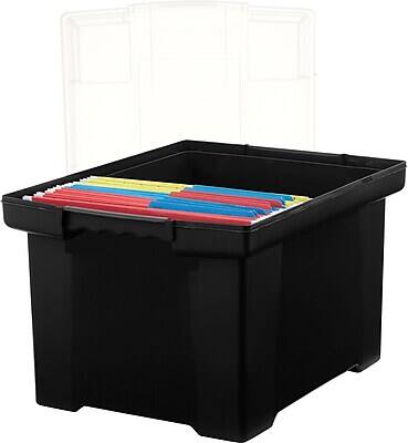 Alt View 2. Storex - Storex Storage Plastic File Tote with Comfort Grips, Letter/Legal Size, Black/Clear (61528U01C) - Black and clear.