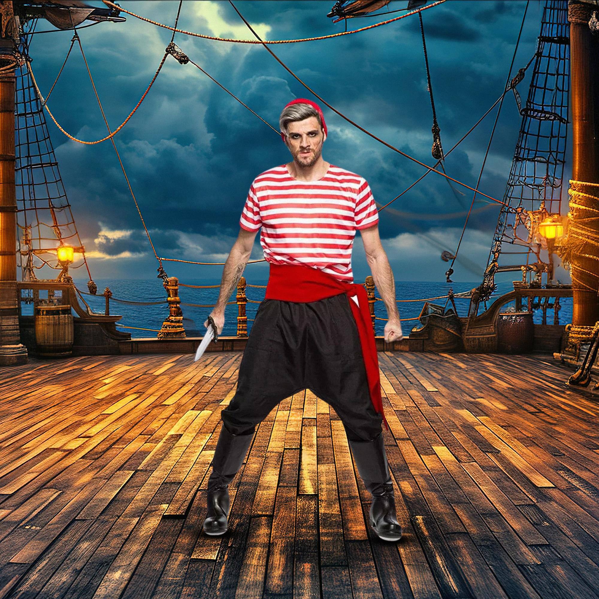 Alt View 1. Seeing Red - Pirate Crew Member Adult Costume - Medium - Red.