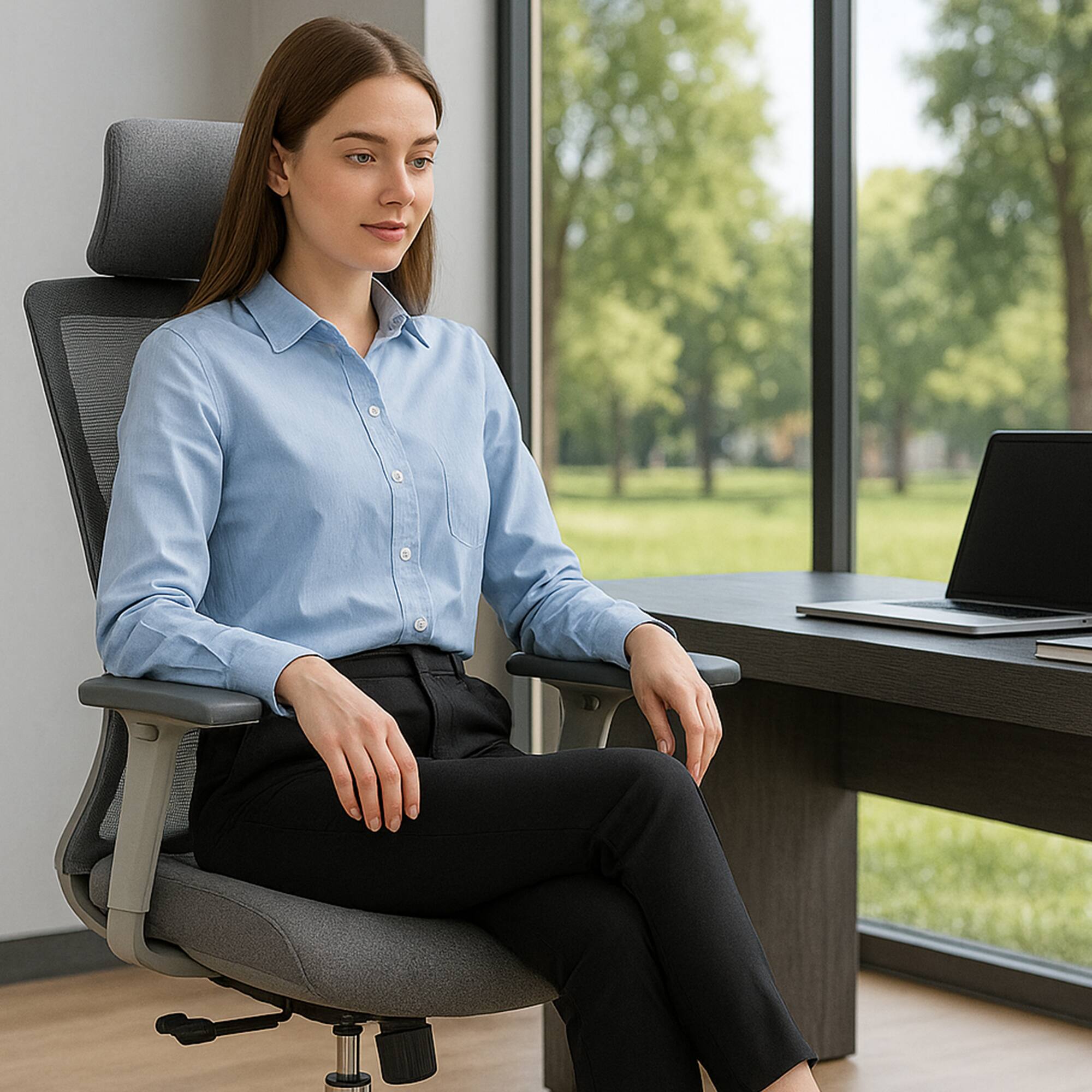 Alt View 1. PexFix - High-Bcak Ergonomic Office Chair with Dynamic Lumbar Support, Adjustable Seat Depth for Desk Work - Gray.