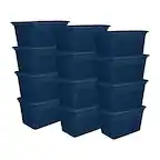 Front. Sterilite - Sterilite Classic Lidded Stackable 30 Gal Storage Tote Container, Blue, 12 Pack - Marine Blue.