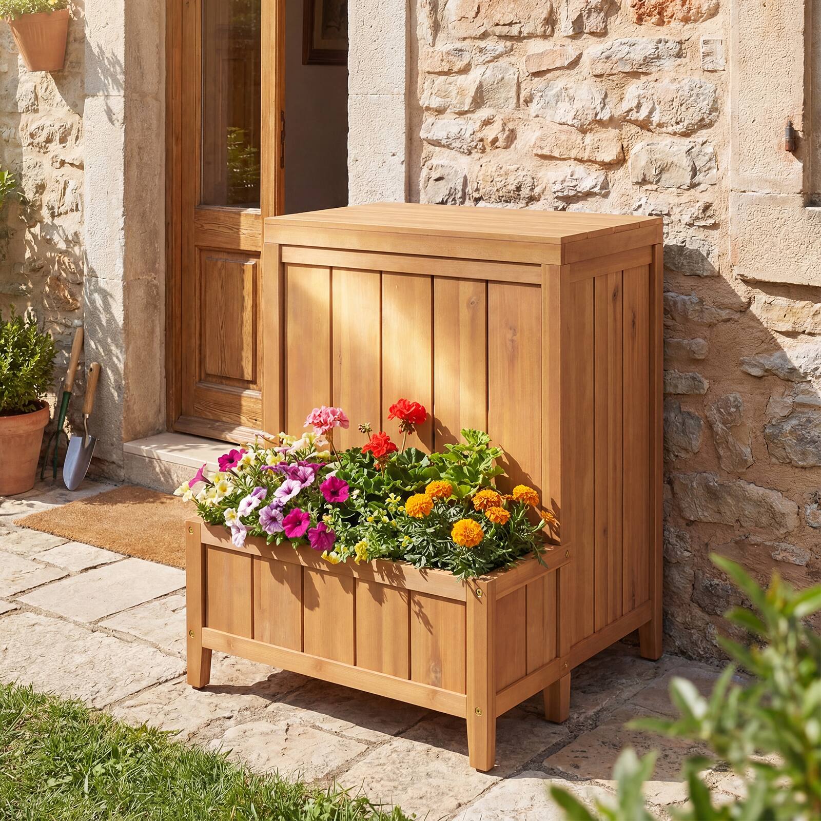 Alt View 3. Gymax - Gymax Package Delivery Box w/Planter Box Openable Lid & Gas Rod for Pool Accessories - Yellow.