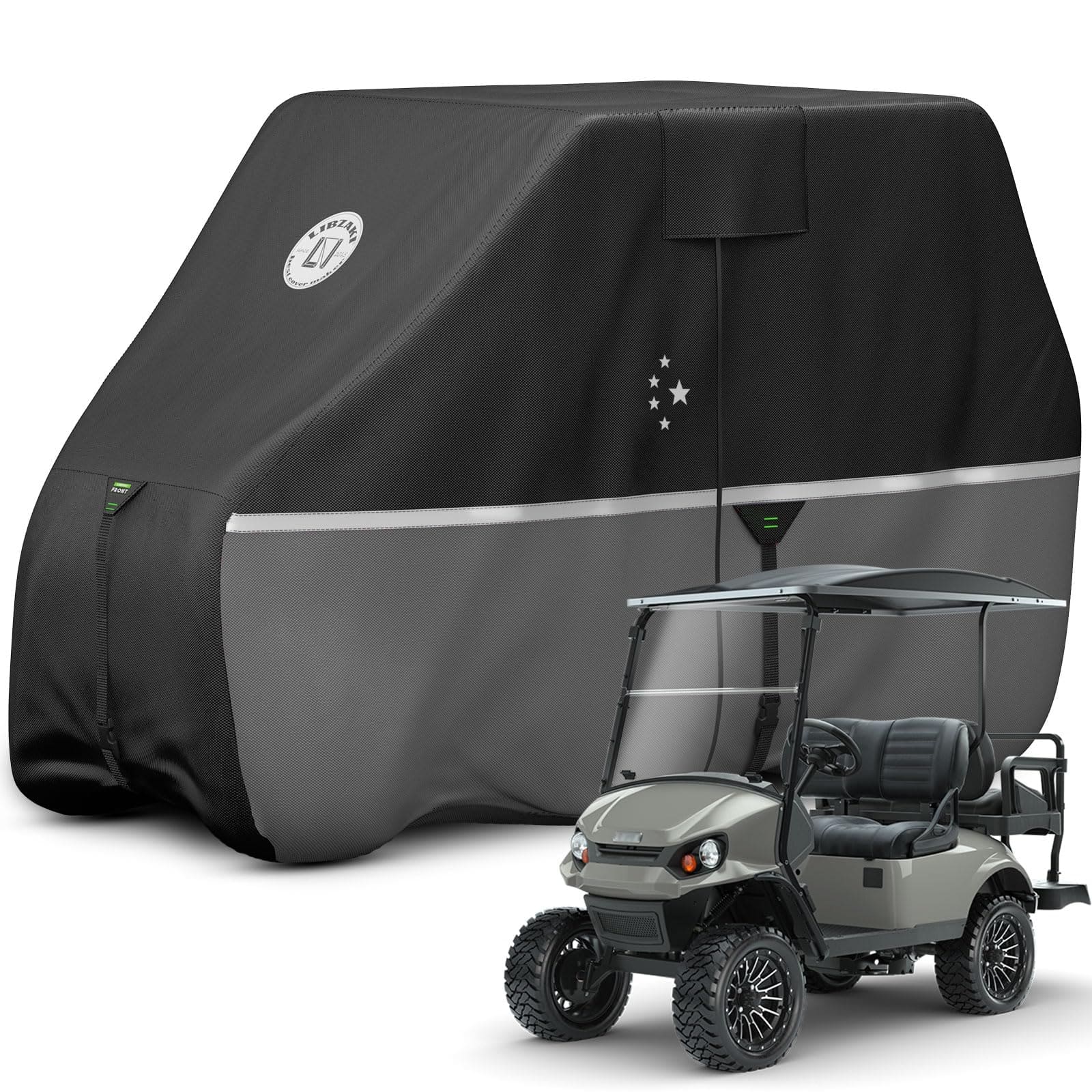 Reds Spade - Waterproof Golf Cart Cover Heavy Duty Marine Grade Fabric Universal Brand 2 2 2 4 2 Passengers Yamaha Honda - 420D Black/Gray Fit for 4+2 passenger cart