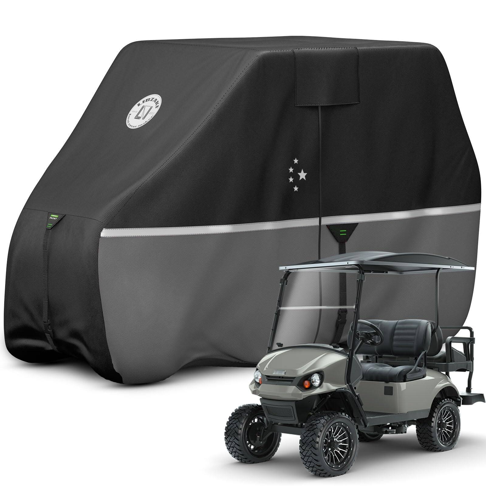 Reds Spade - Waterproof Golf Cart Cover Heavy Duty Marine Grade Fabric Universal Brand 2 2 2 4 2 Passengers Yamaha Honda - 420D Black/Gray Fit for 4+2 passenger cart