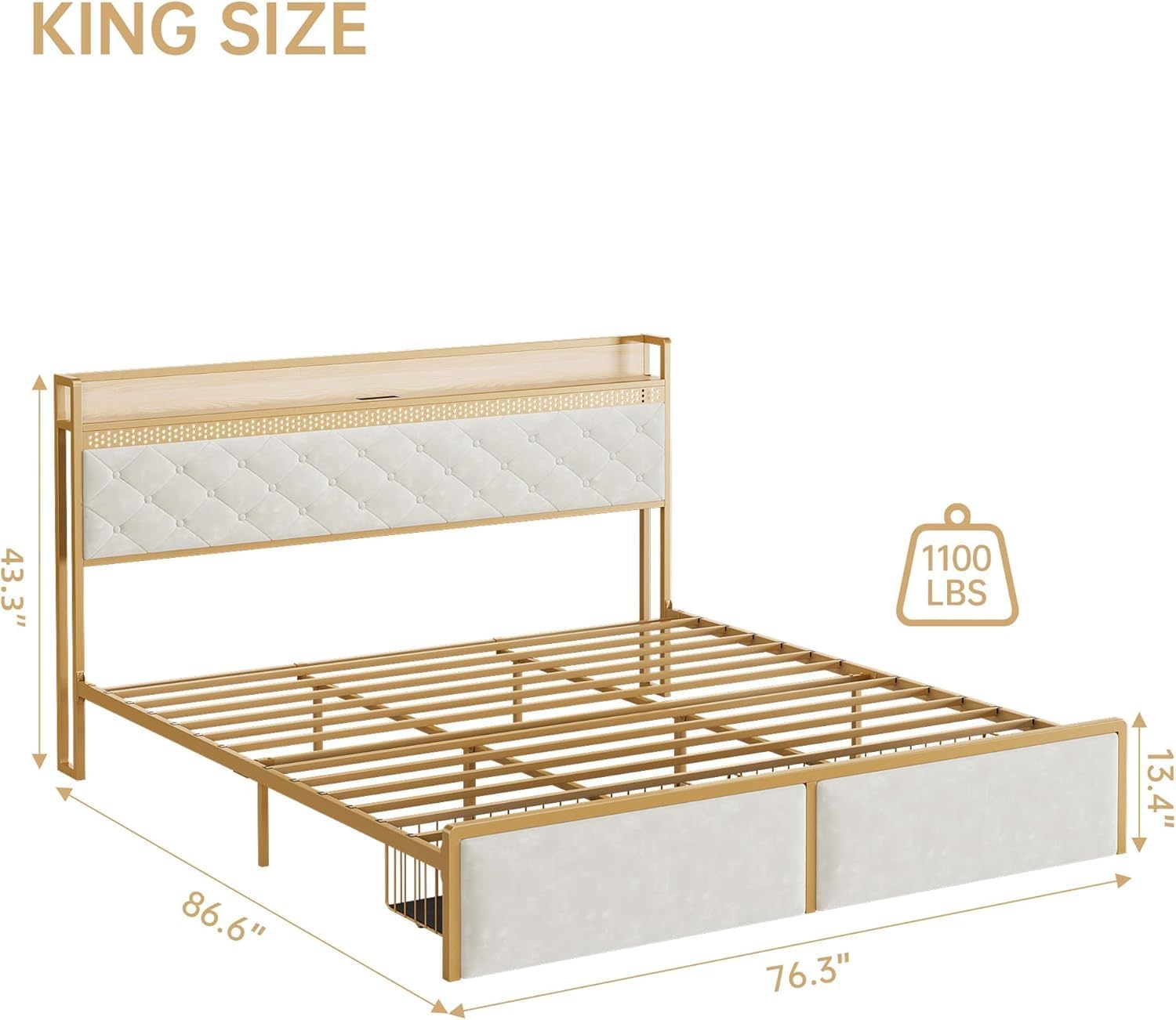 KING SIZE  
43.3"  
1100 LBS  
86.6"  
76.3"  
13.4"