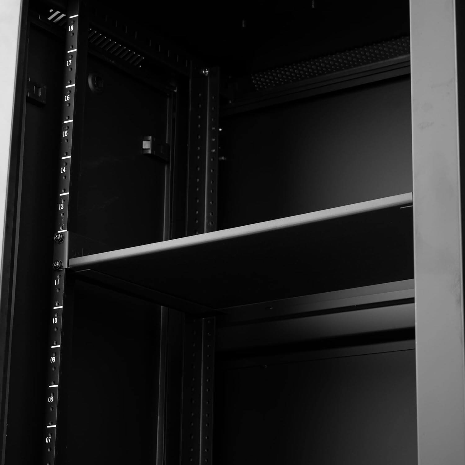 Back. Gator - 1U Utility Rack Shelf, 10" Deep, 16-Gauge Cold-Rolled Steel Construction, 66 lbs. Capacity.