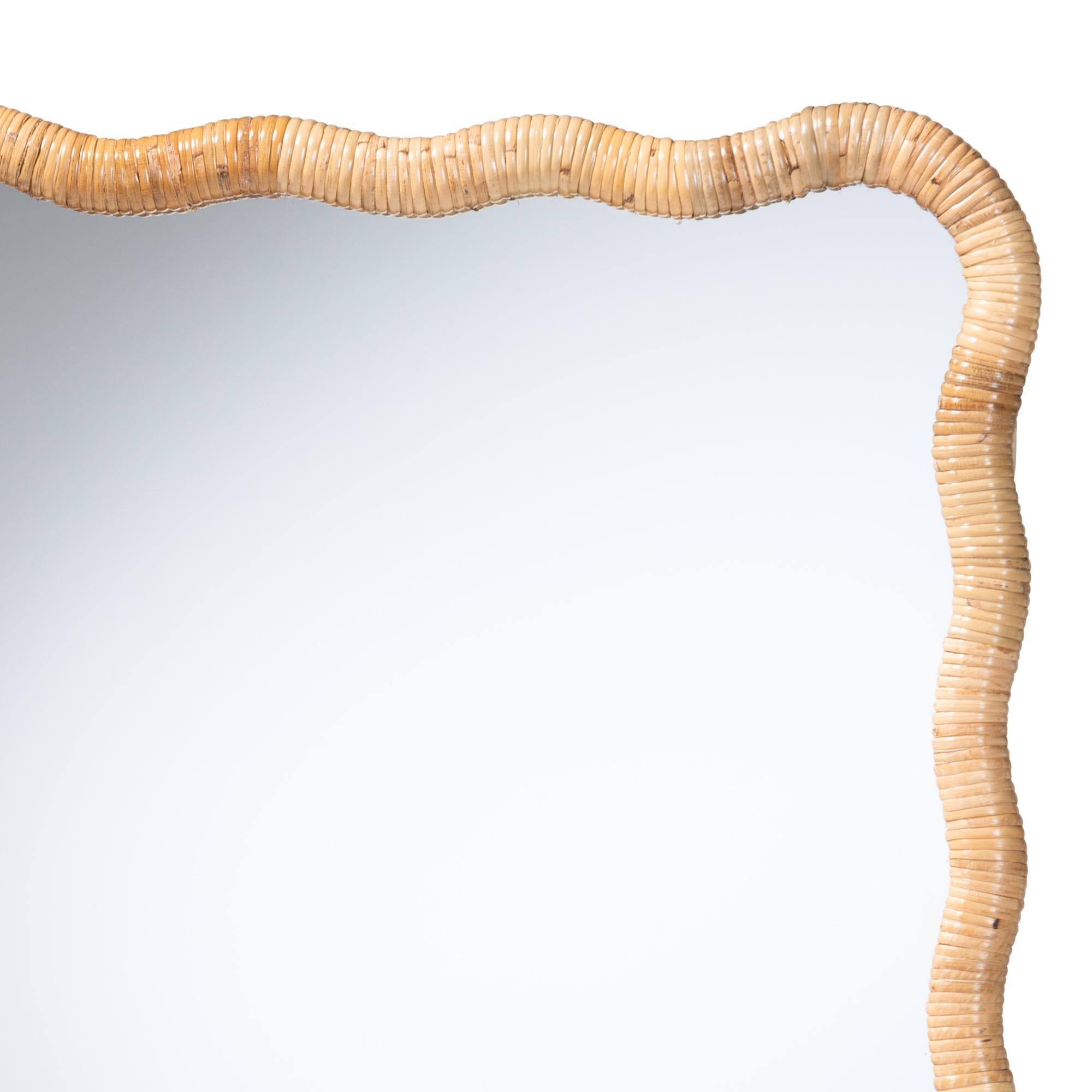 Angle. bali & pari - Rasida Scalloped Natural Rattan Wall Mirror, Rectangle - Light Honey.
