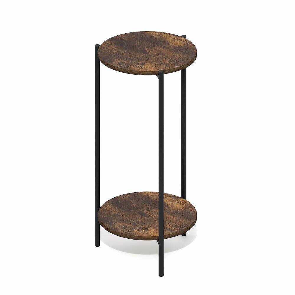 Left. Furinno - BESI Side Table, Tall Round Narrow End Table, Metal Frame Night Stand, Bedside Table with Open Shelf, Easy Assembly - Amber Pine.