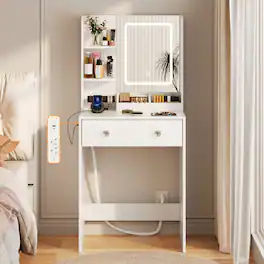 Furnulem - 23 In Vanity Desk with Mirror and Lights Makeup Vanity with Drawers - White