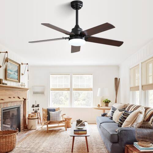 Alt View 3. LUCKY ONE - 42" Ceiling Fan with Light Remote 5 Blades DC Motor 3 Mount Options - Black.