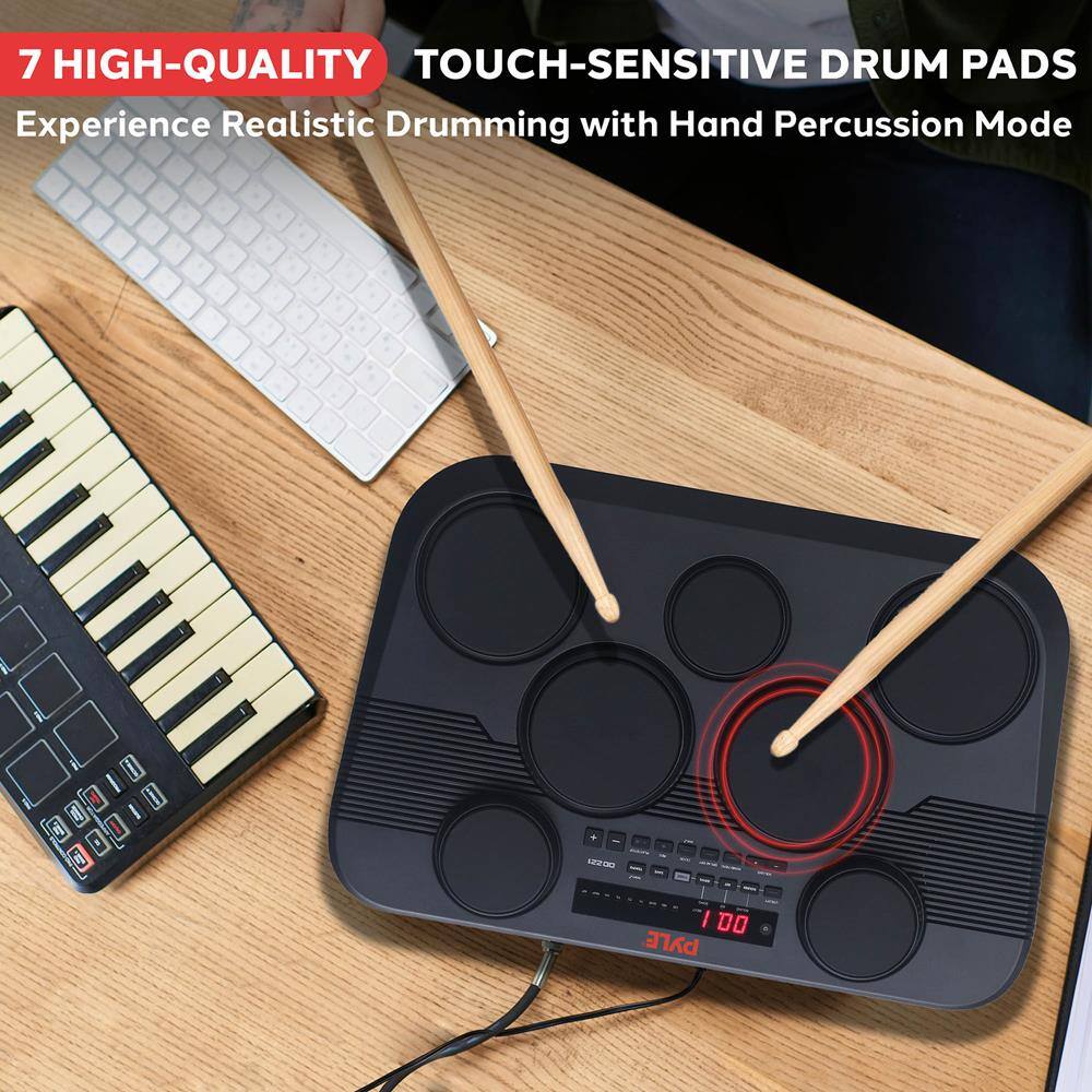 7 HIGH-QUALITY TOUCH-SENSITIVE DRUM PADS  
Experience Realistic Drumming with Hand Percussion Mode