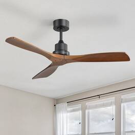Sofucor - Modern Solid Wood Low Profile Ceiling Fans No Light Quiet DC Motor 6 Speed & Timer & Reversible for Bedroom Living Room - 52'' - Downrods Ceiling