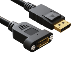 Cable Leader - 1ft DisplayPort 1.2 Panel Mount Extension Cable, Male to Female, Latched - Black