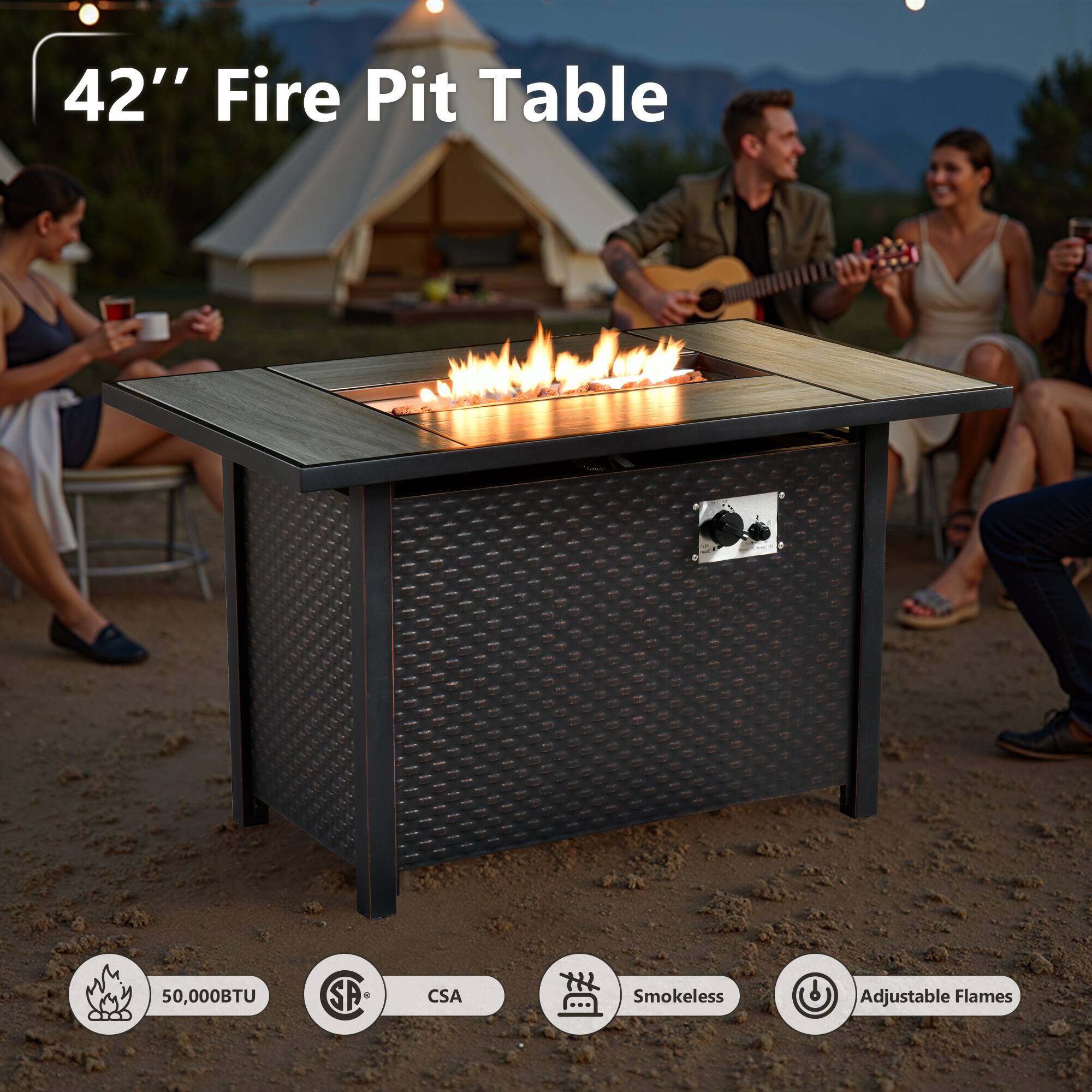 Alt View 8. Ovios - 7 PCS Patio Sectional Furniture with 42" Fire Pit Table Rattan Wicker Coversation Couch Set - Dark Grey.